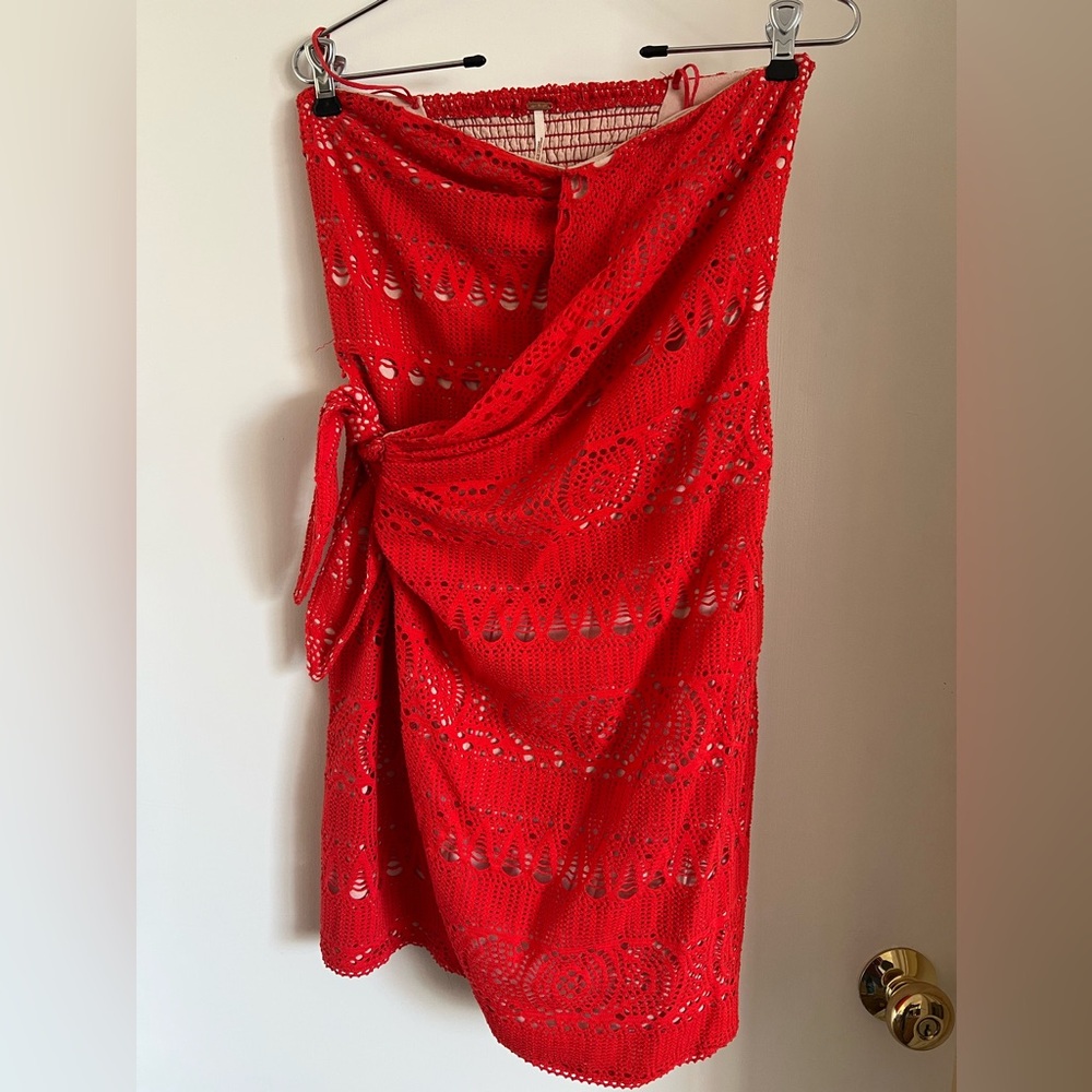 Free People Red Lace Strapless Wrap Dress size small